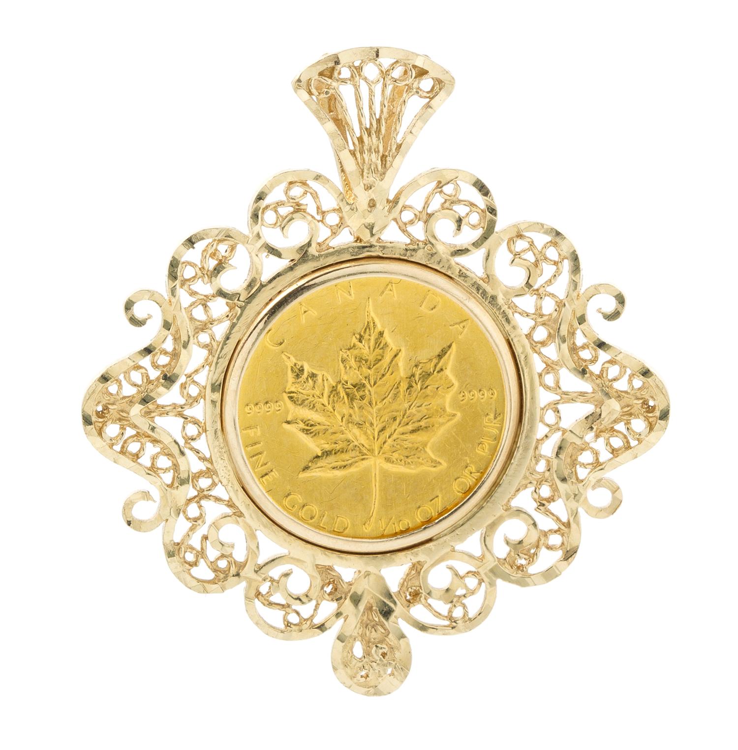 A Yellow Gold and Canadian $5 Gold Coin Pendant, 4.00 dwts.