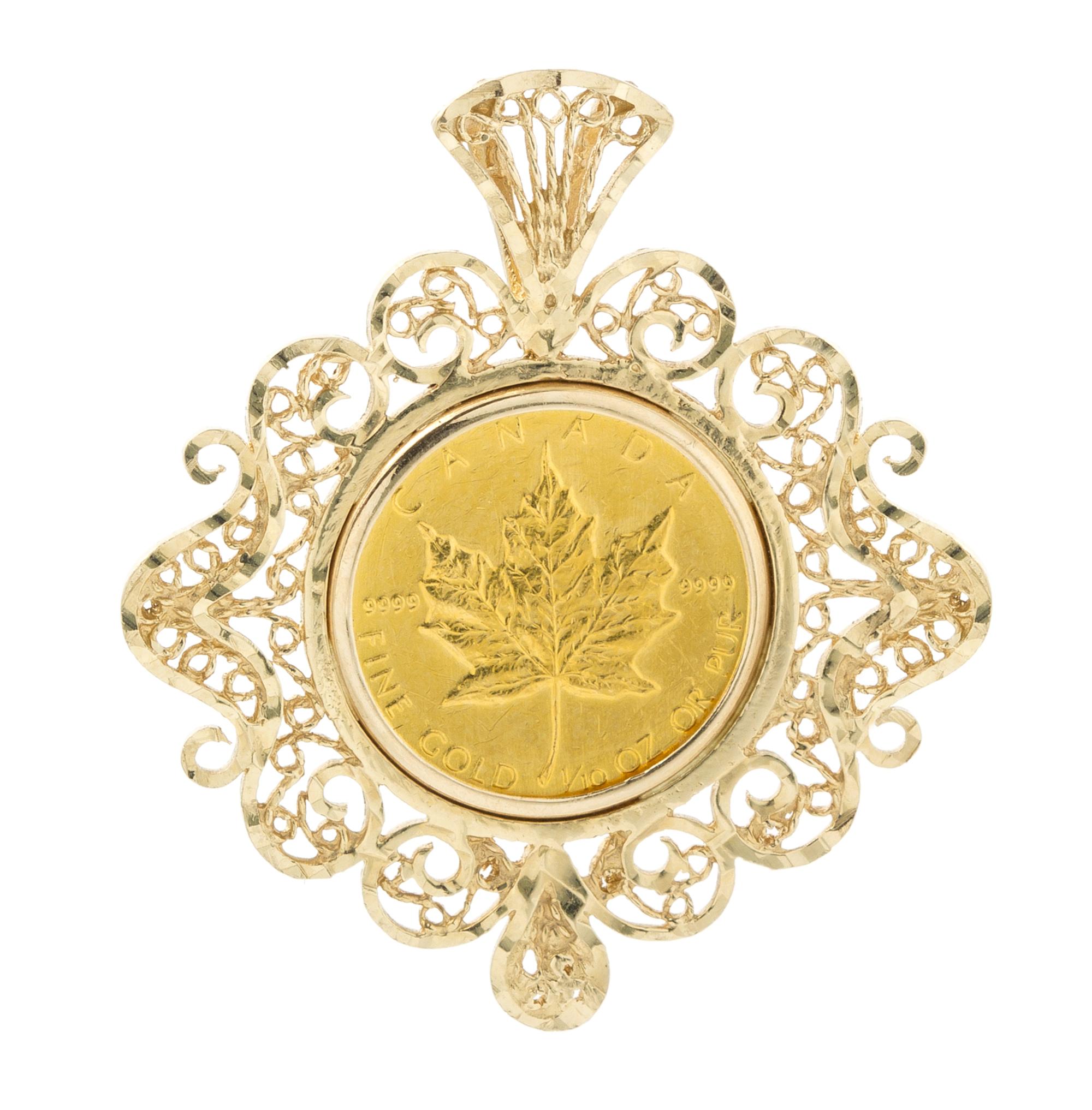 A Yellow Gold and Canadian $5 Gold Coin Pendant, 4.00 dwts.
