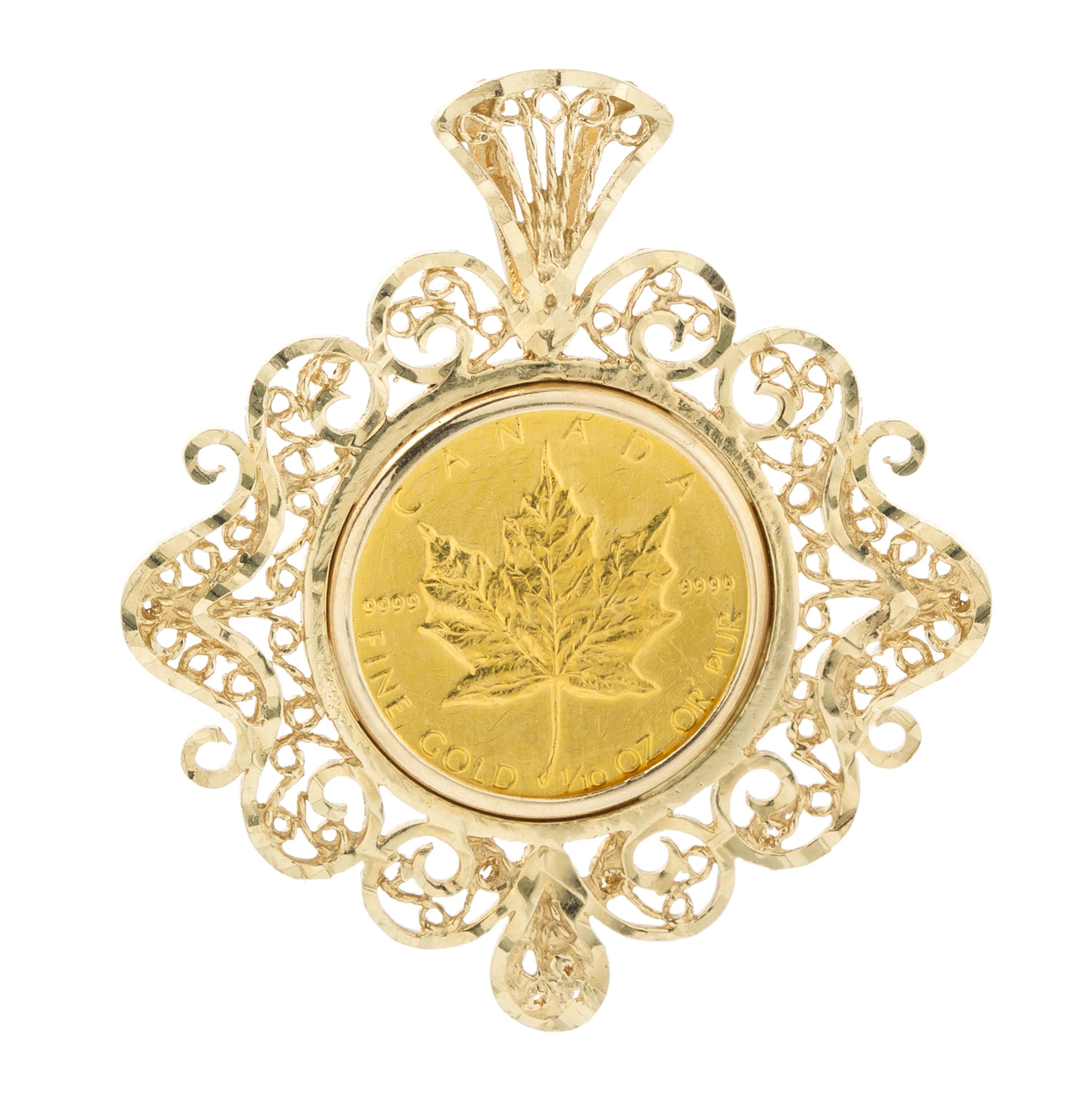 A Yellow Gold and Canadian $5 Gold Coin Pendant, 4.00 dwts.