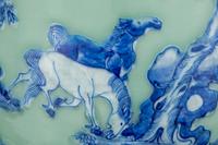 A Celadon Ground Blue and White Porcelain Baluster Vase