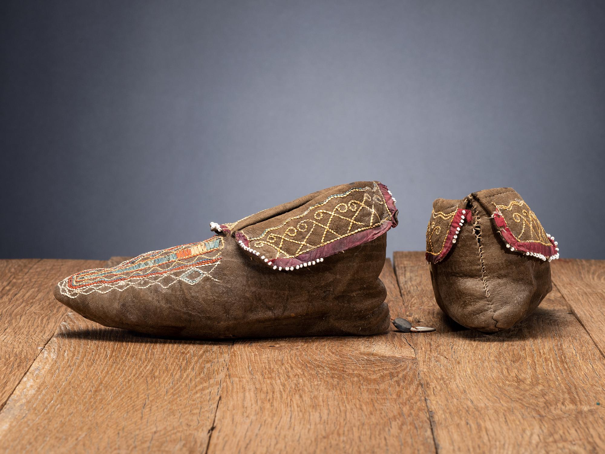 Seneca Black Tanned Quilled Moccasins