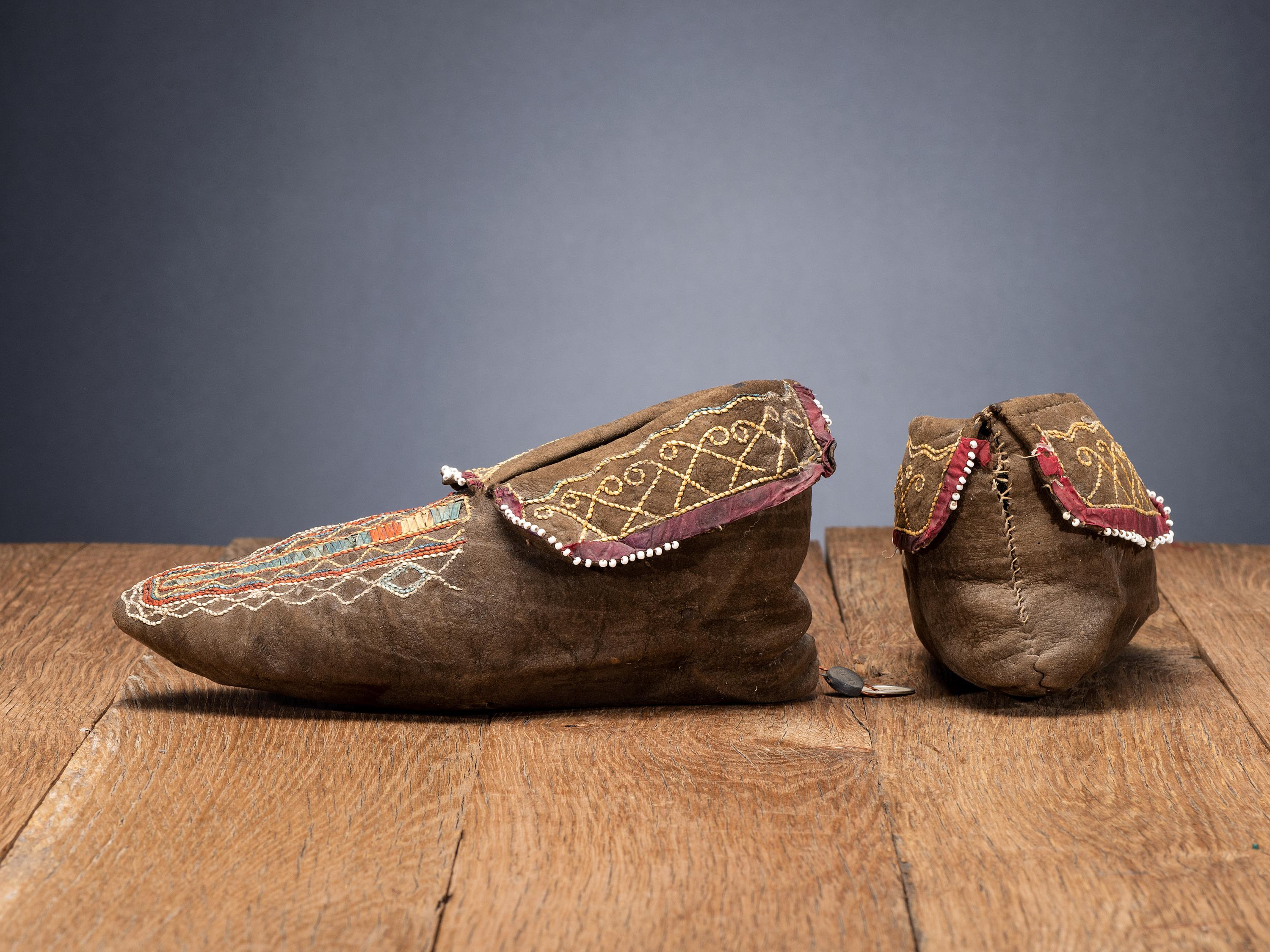 Seneca Black Tanned Quilled Moccasins