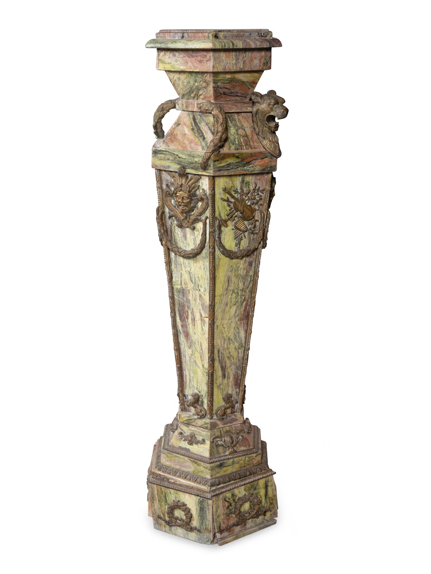 A Continental Gilt Bronze Mounted Marble Pedestal