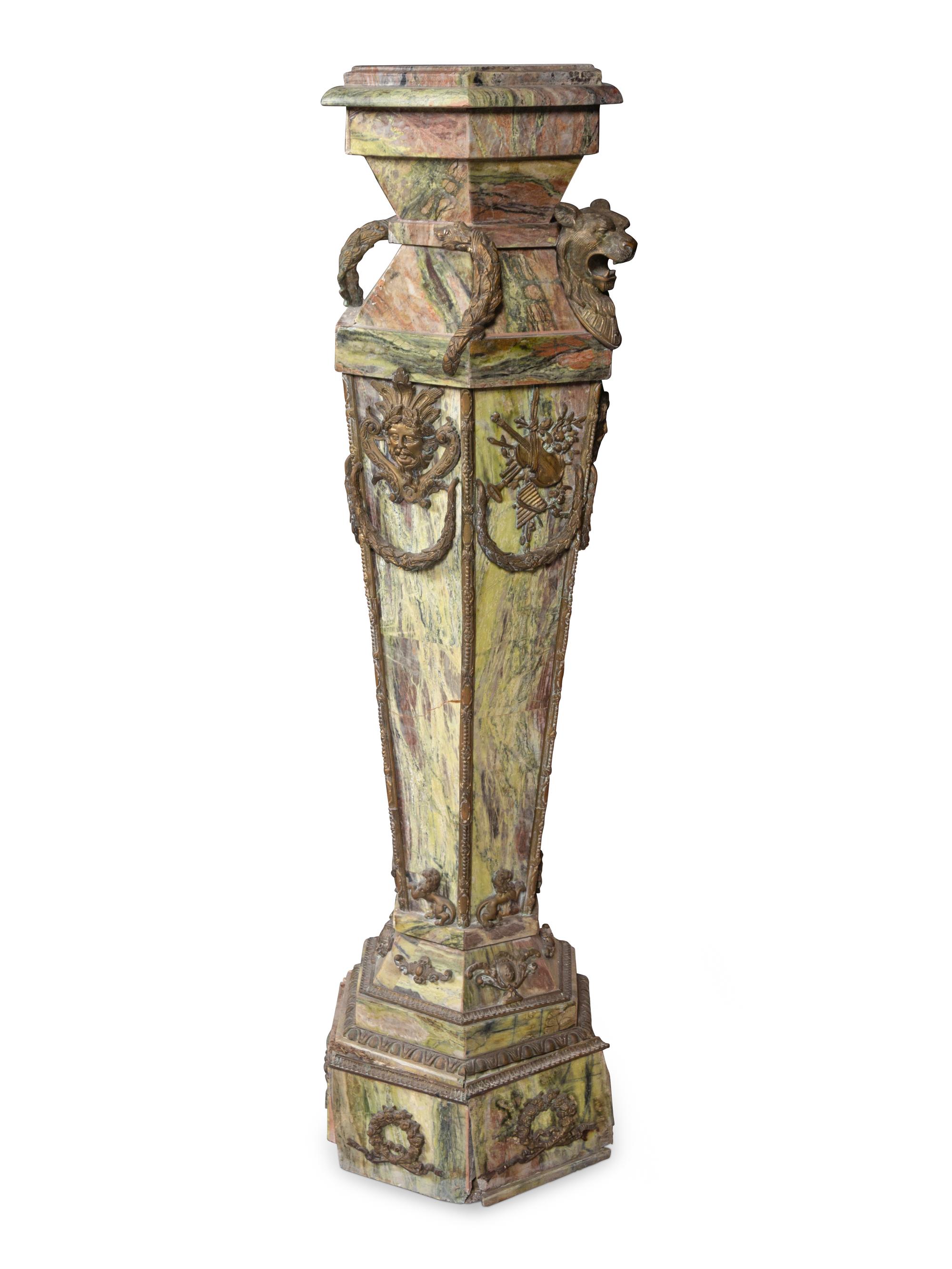 A Continental Gilt Bronze Mounted Marble Pedestal