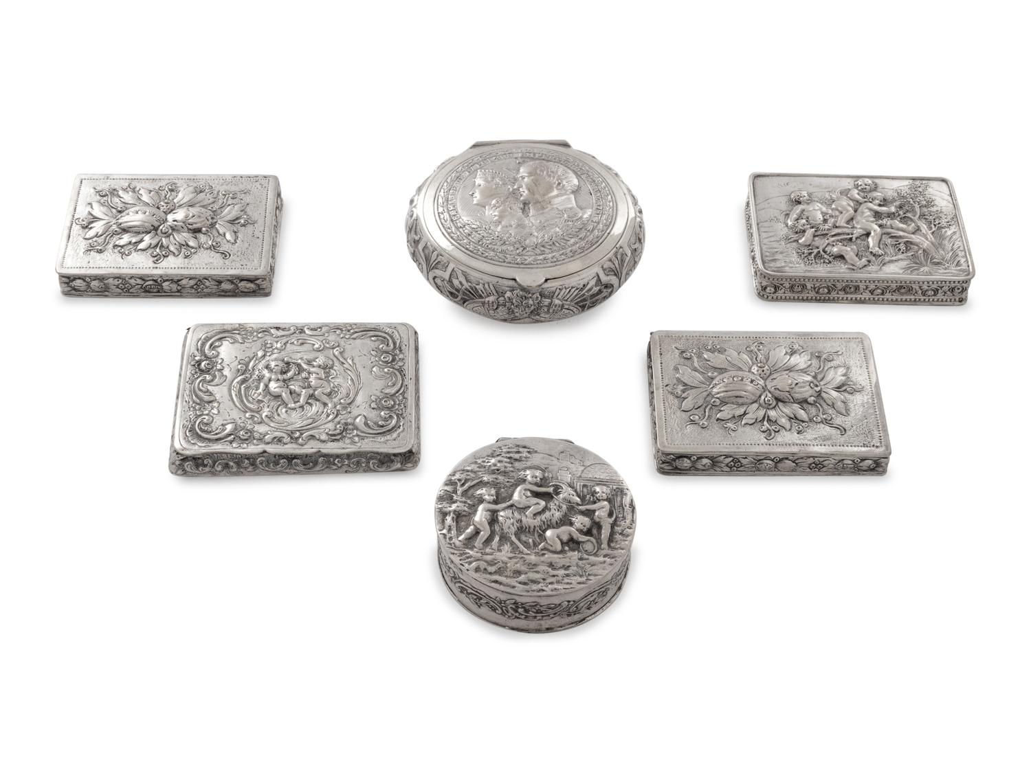 Nine Continental Silver Snuff Boxes and Small Cases