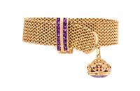 A 9 Karat Yellow Gold and Amethyst Bracelet, British,