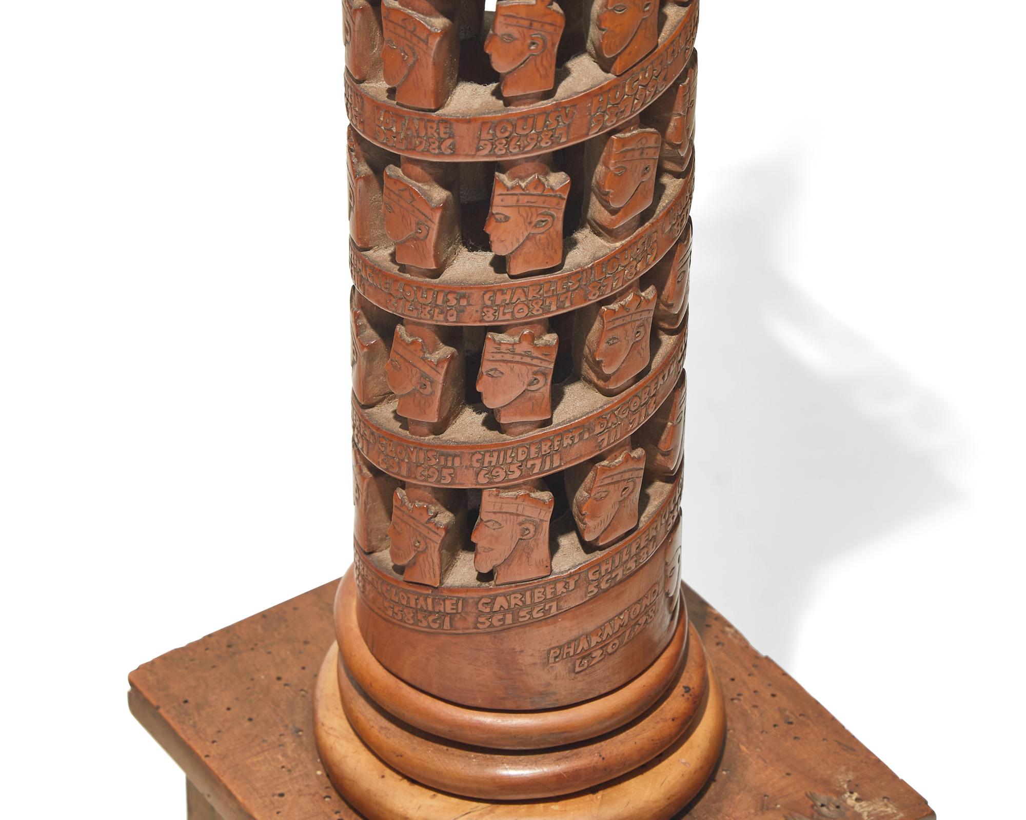 A Carved Wooden Architectural Model of a Column of French Kings and Presidents, France, 1920s