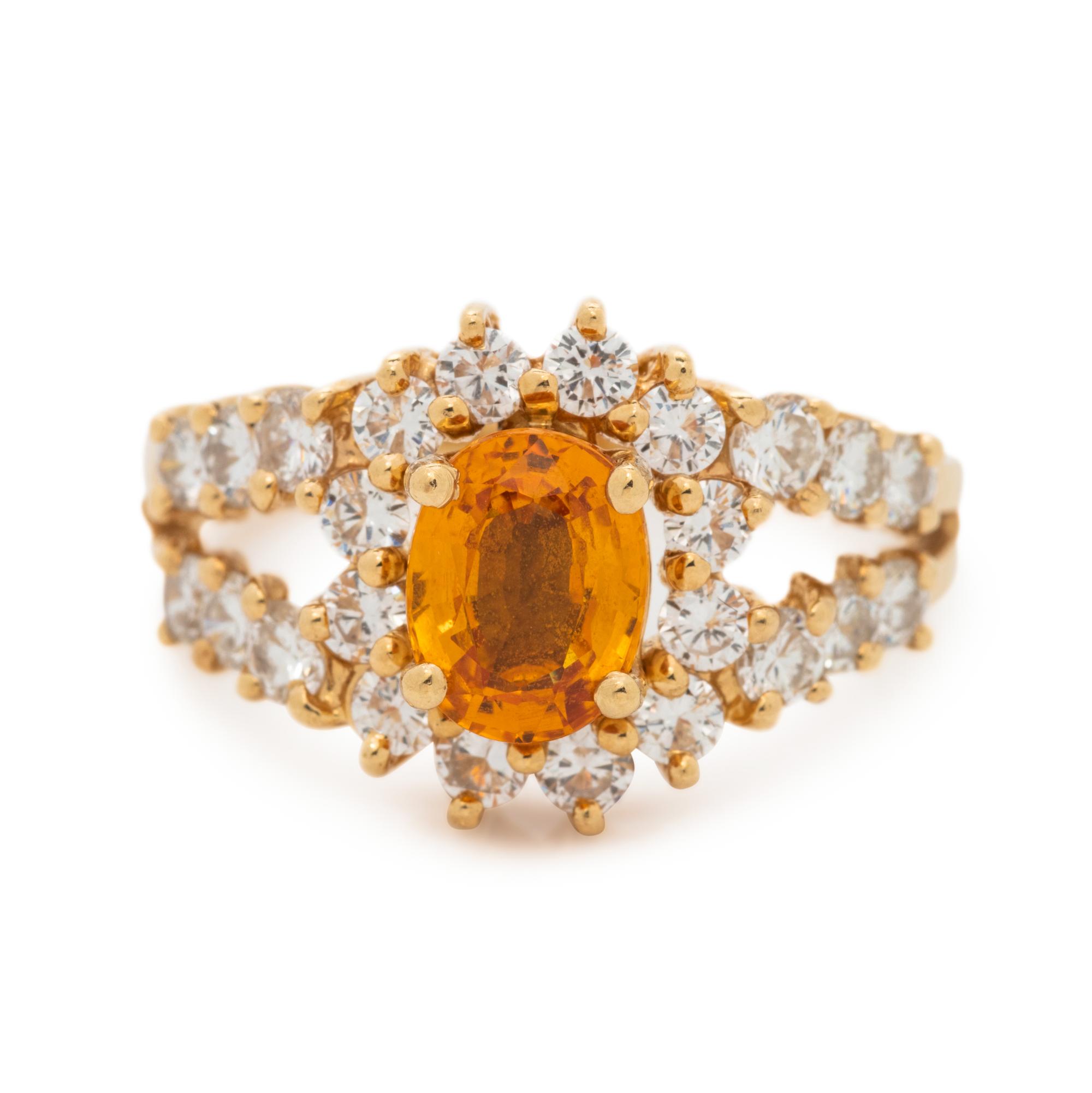 ORANGE SAPPHIRE AND DIAMOND RING