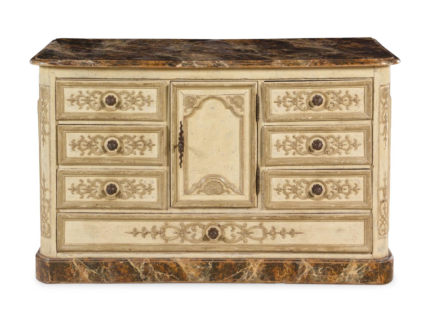 An Italian Painted Faux Marble-Top Cabinet