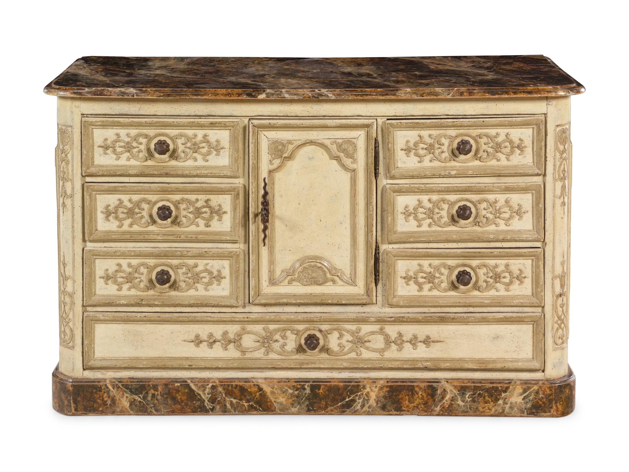 An Italian Painted Faux Marble-Top Cabinet
