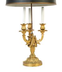 A Louis XVI Style Gilt Bronze Bouillotte Lamp with Tole Shade — 19TH CENTURY