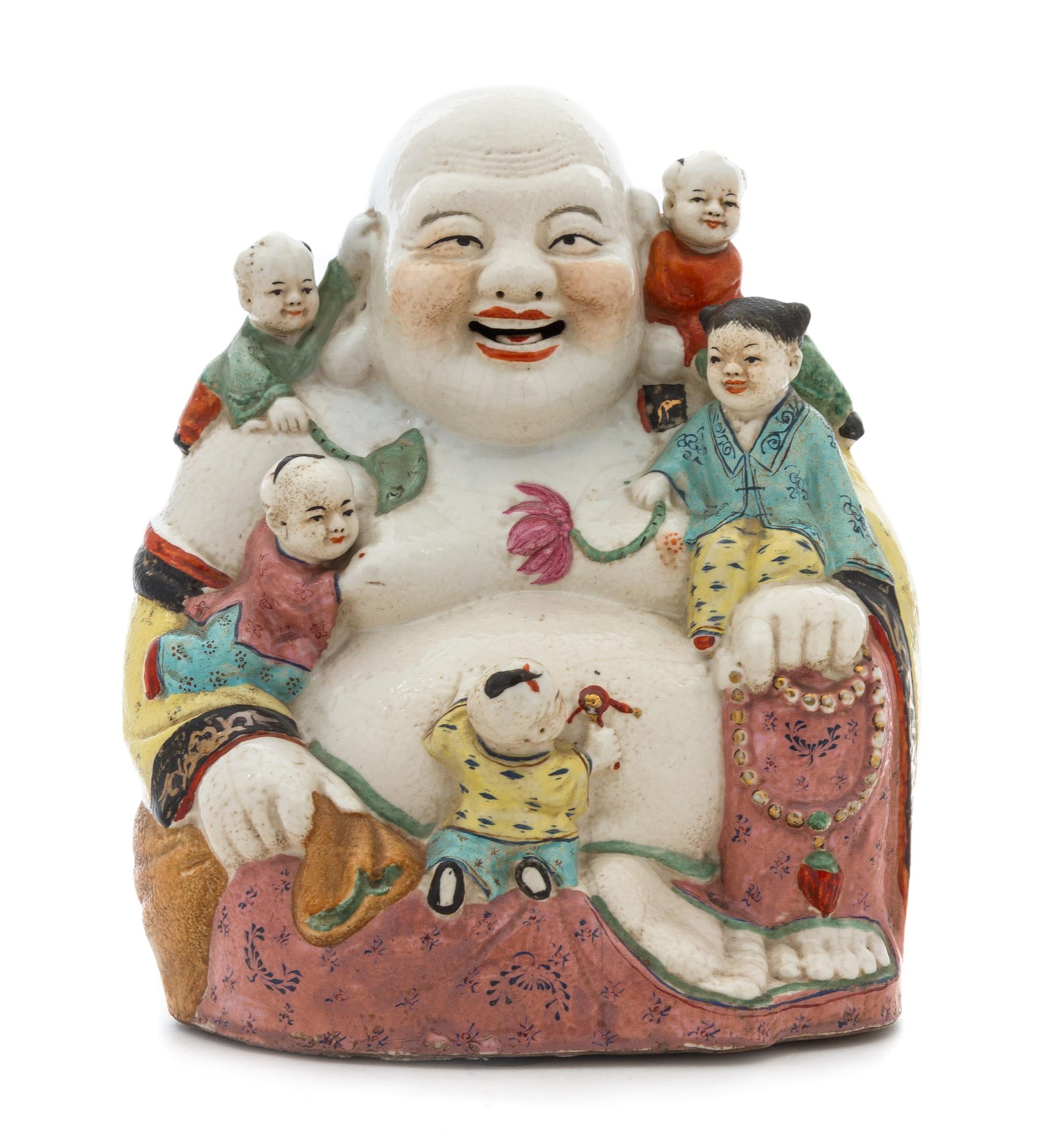 A Famille Rose Porcelain Figural Group Height 13 inches.