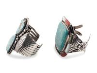 Large Navajo Silver and Turquoise Cuff Bracelets