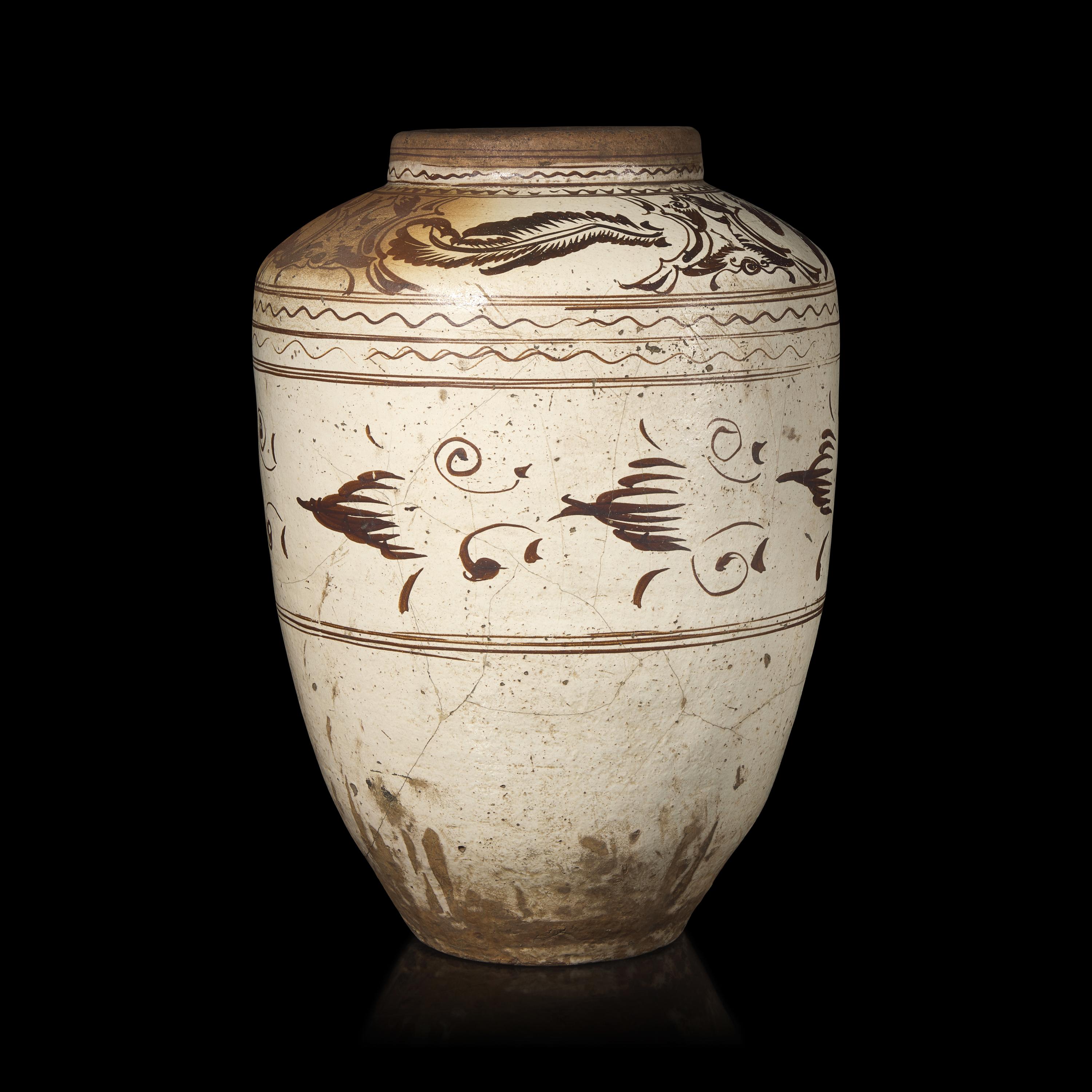 A Very Large Chinese Cizhou Iron Brown-Decorated Storage Jar, Late Ming Dynasty — 明晚期 磁州窯大罐