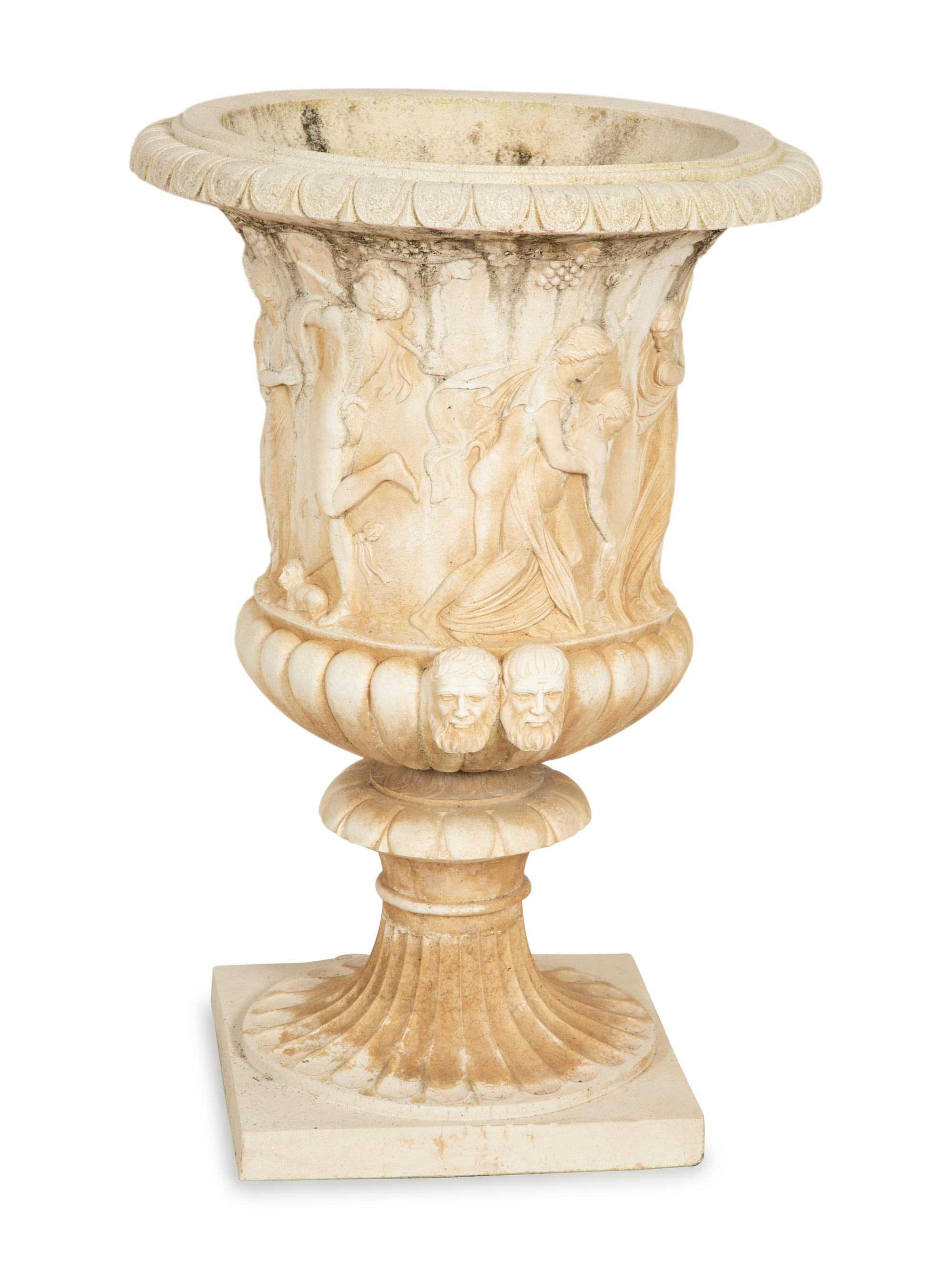 A Pair of Cast Stone Campana Urns