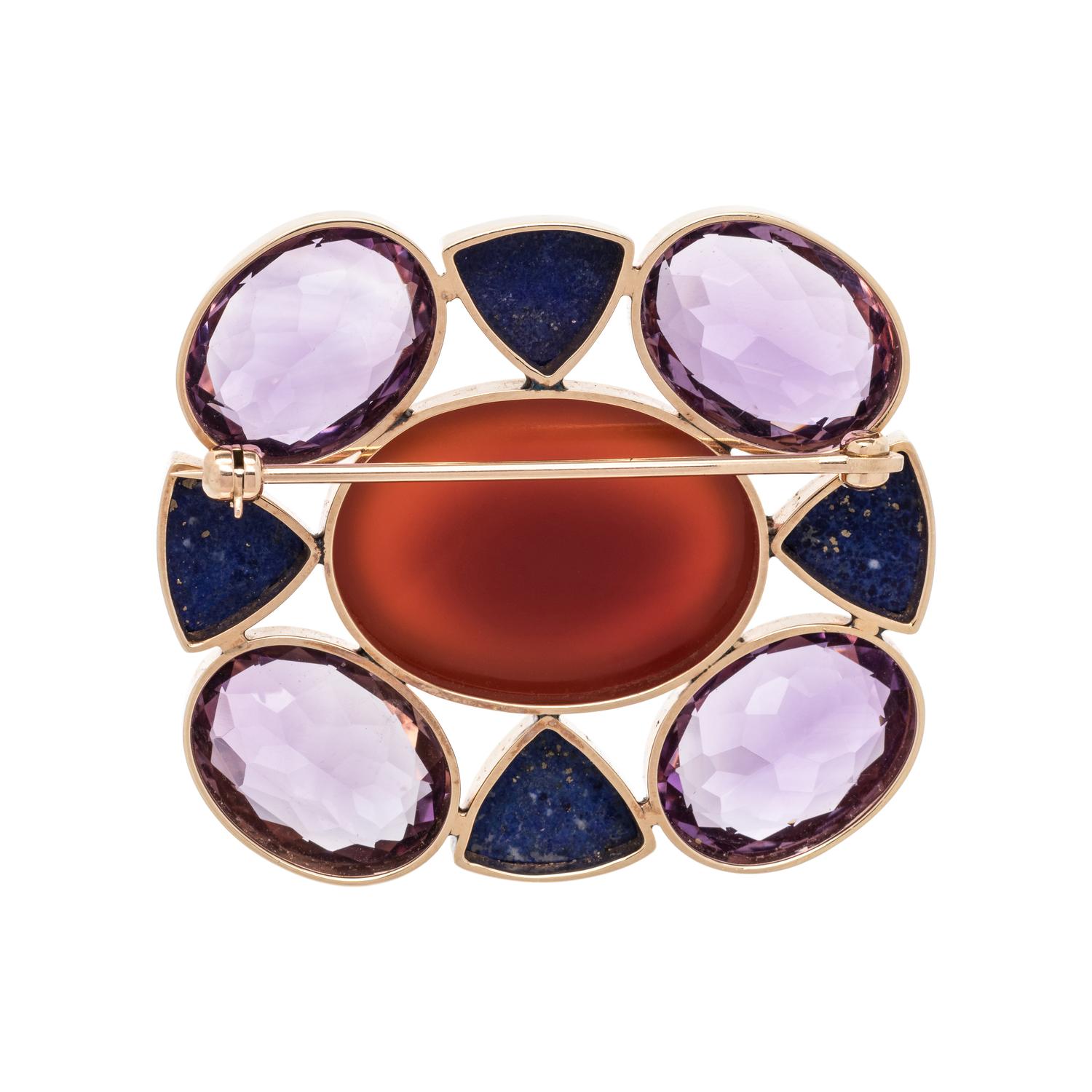 YELLOW GOLD AND MULTIGEM BROOCH
