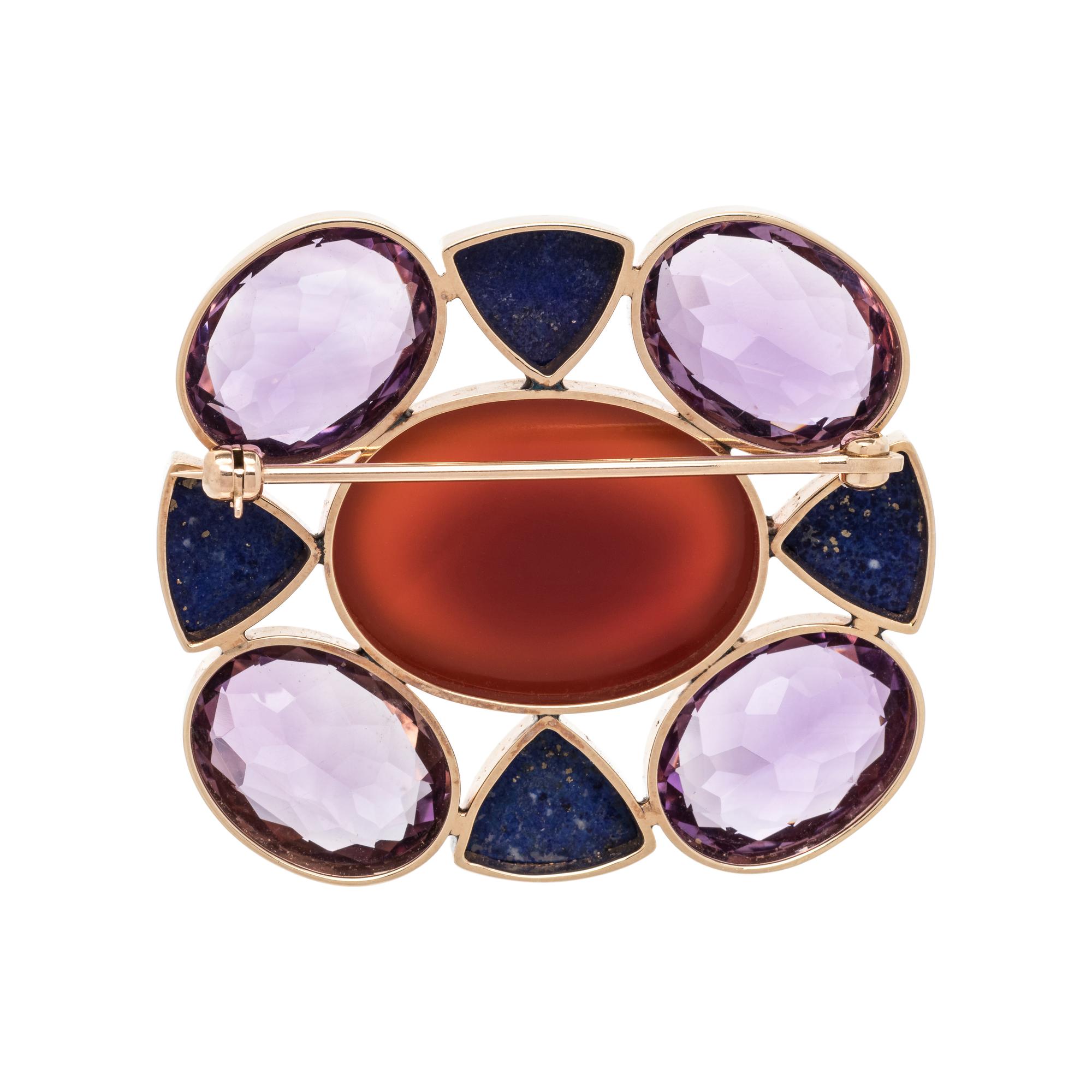 YELLOW GOLD AND MULTIGEM BROOCH