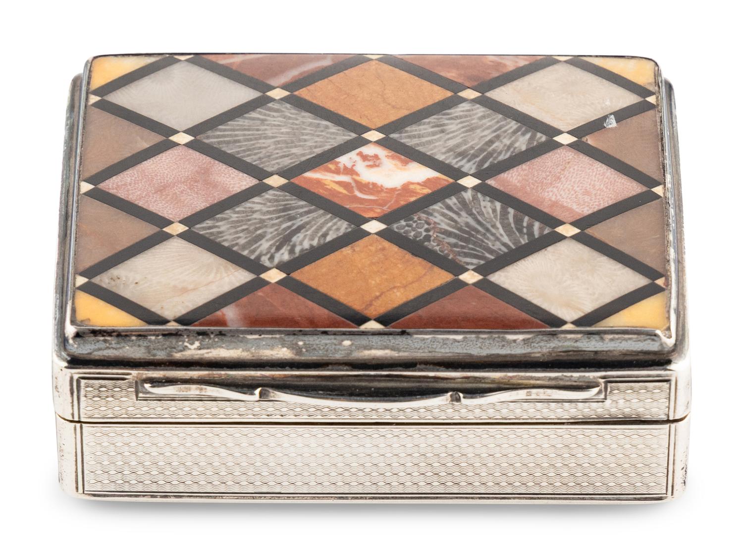 A Victorian Silver and Specimen-Marble Inset Presentation Snuff Box