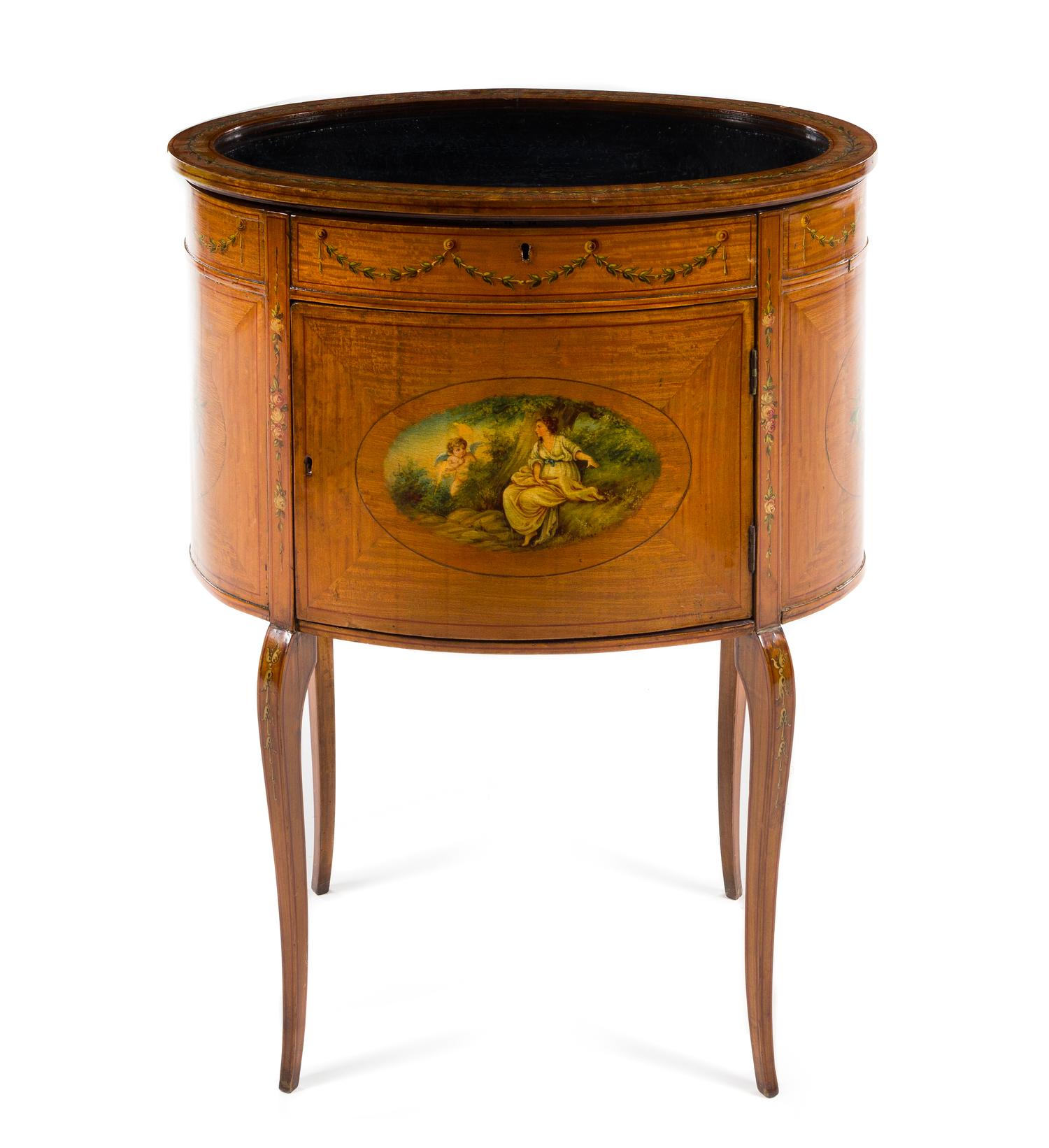An Edwardian Painted Satinwood Vitrine Table Height 32 1/4 x width 26 x depth 17 1/4 inches. — FIRST QUARTER 20TH CENTURY