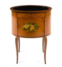 An Edwardian Painted Satinwood Vitrine Table Height 32 1/4 x width 26 x depth 17 1/4 inches. — FIRST QUARTER 20TH CENTURY