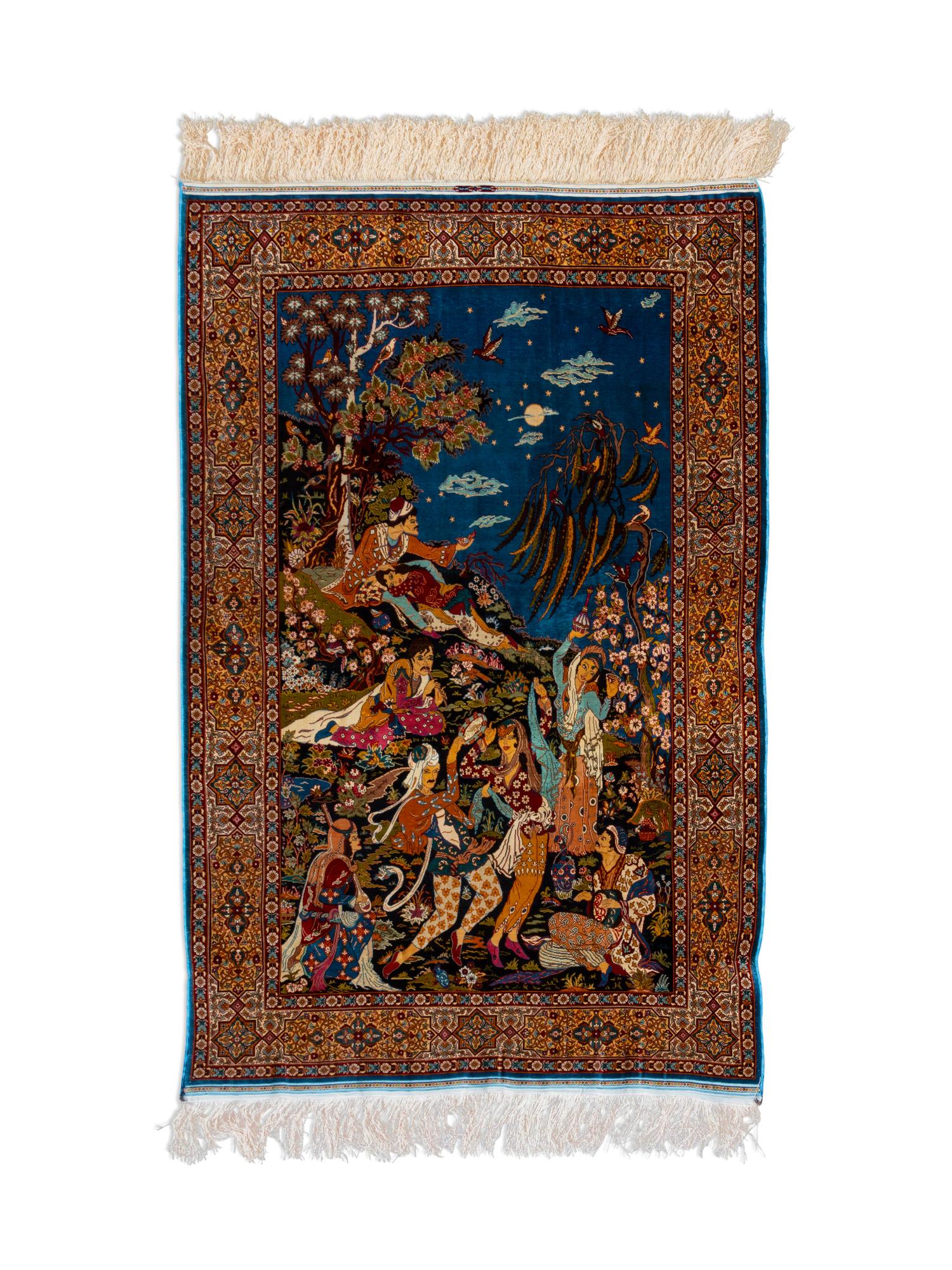 An Isfahan Silk Pictorial Rug