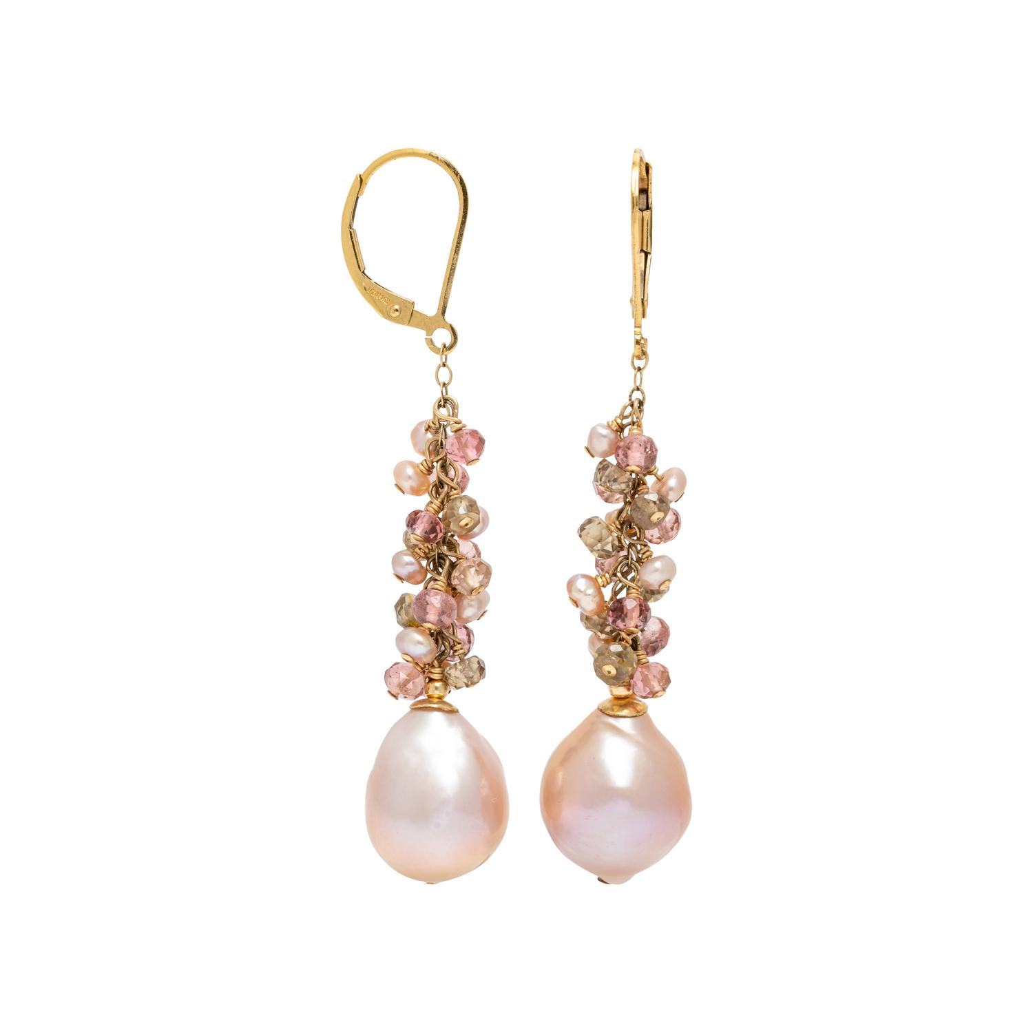 GOLD-FILLED, CULTURED PEARL, SEED PEARL, AND MULTIGEM EARRINGS