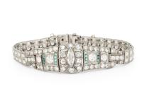 ART DECO, DIAMOND, EMERALD, AND PLATINUM BRACELET