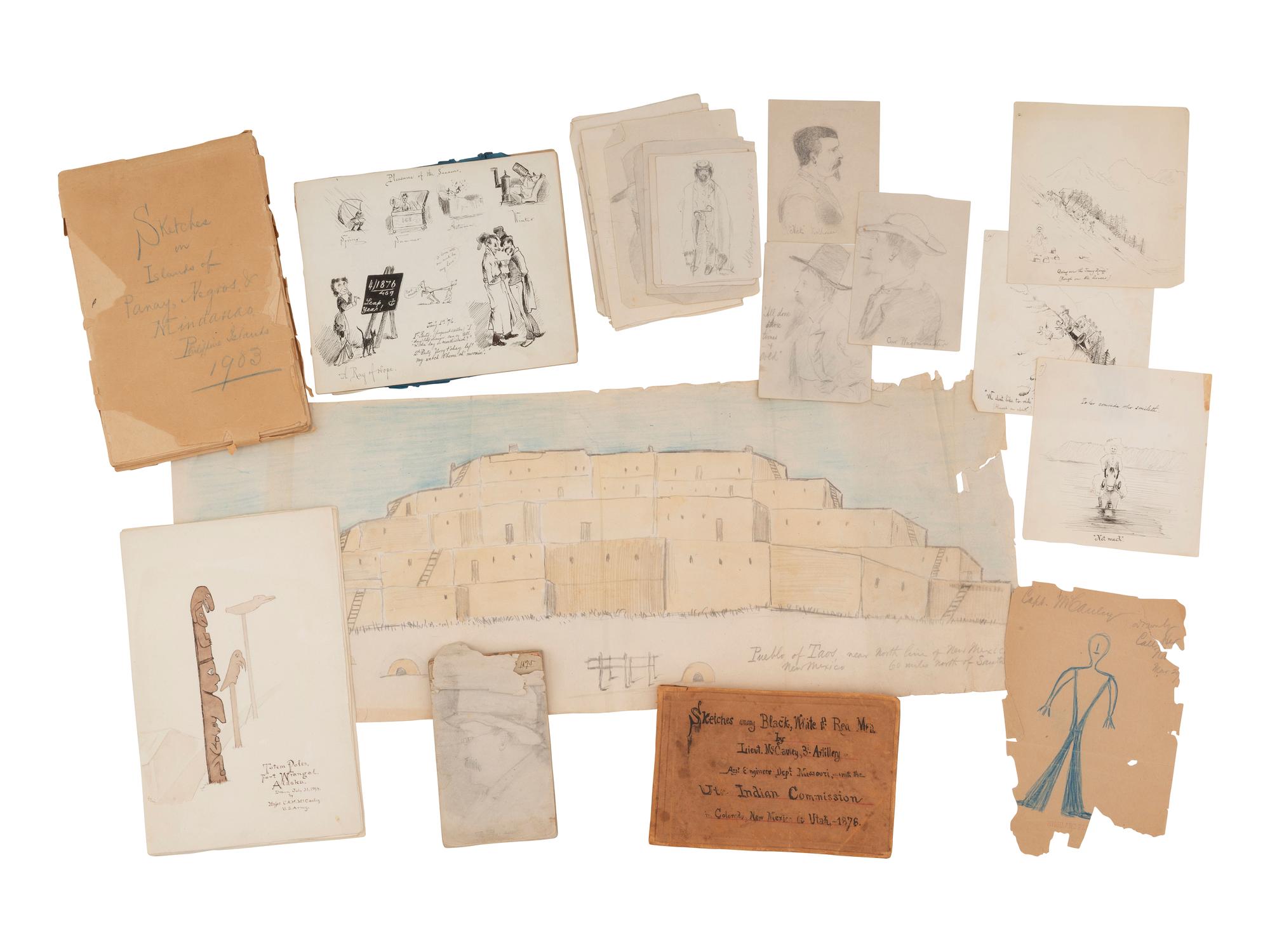 [WESTERN AMERICANA] -- [NATIVE AMERICANS]. Collection of sketches drawn and compiled by U.S. Army officer Charles A.H. McCauley while serving in various military posts, including Native American ledger art from the Los Piños Ute Indian Agency.