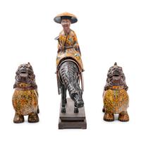 Three Chinese Yellow Ground Cloisonné Enameled Figural Articles