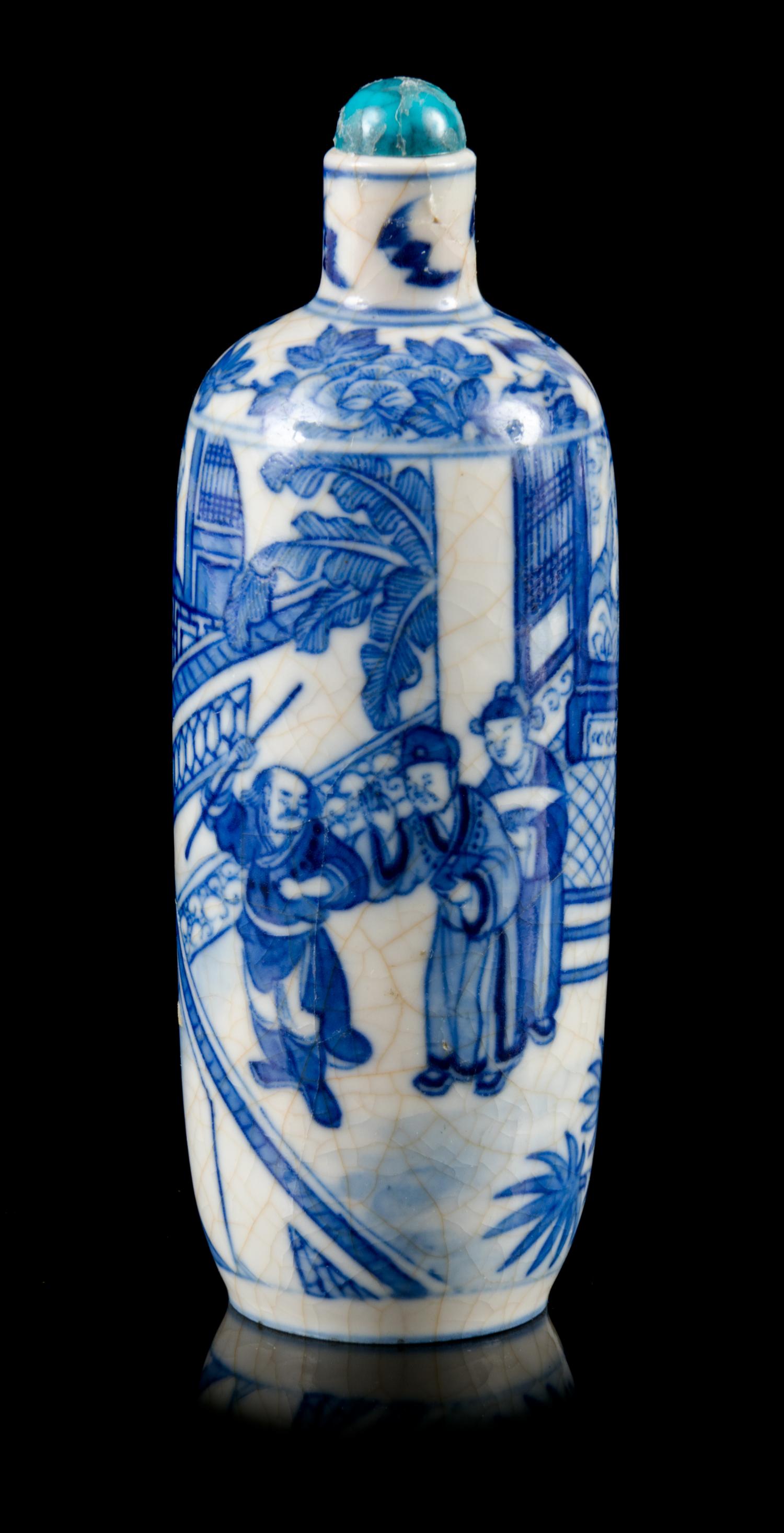 A Blue and White Porcelain Snuff Bottles Height 4 1/8 inches. — DAOGUANG PERIOD (1821-1850)
