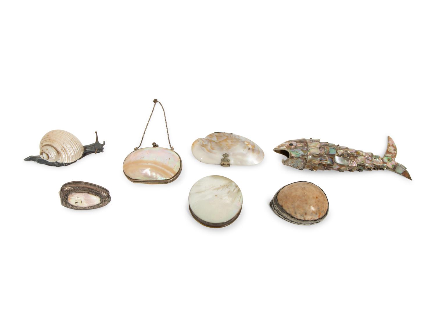 A Group of Seven Shell Mounted Items