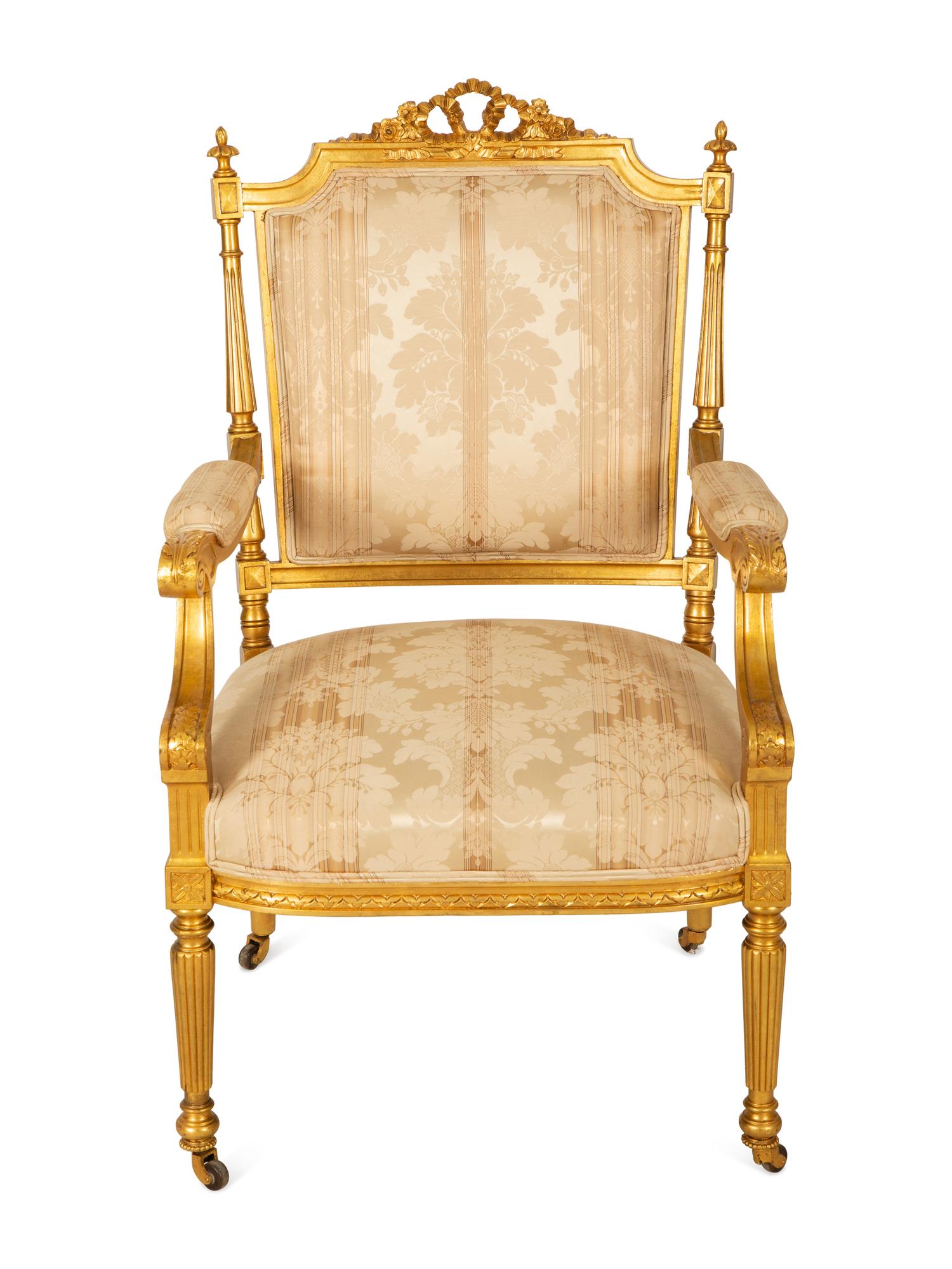 A Louis XVI Style Giltwood Armchair