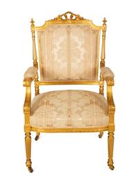 A Louis XVI Style Giltwood Armchair