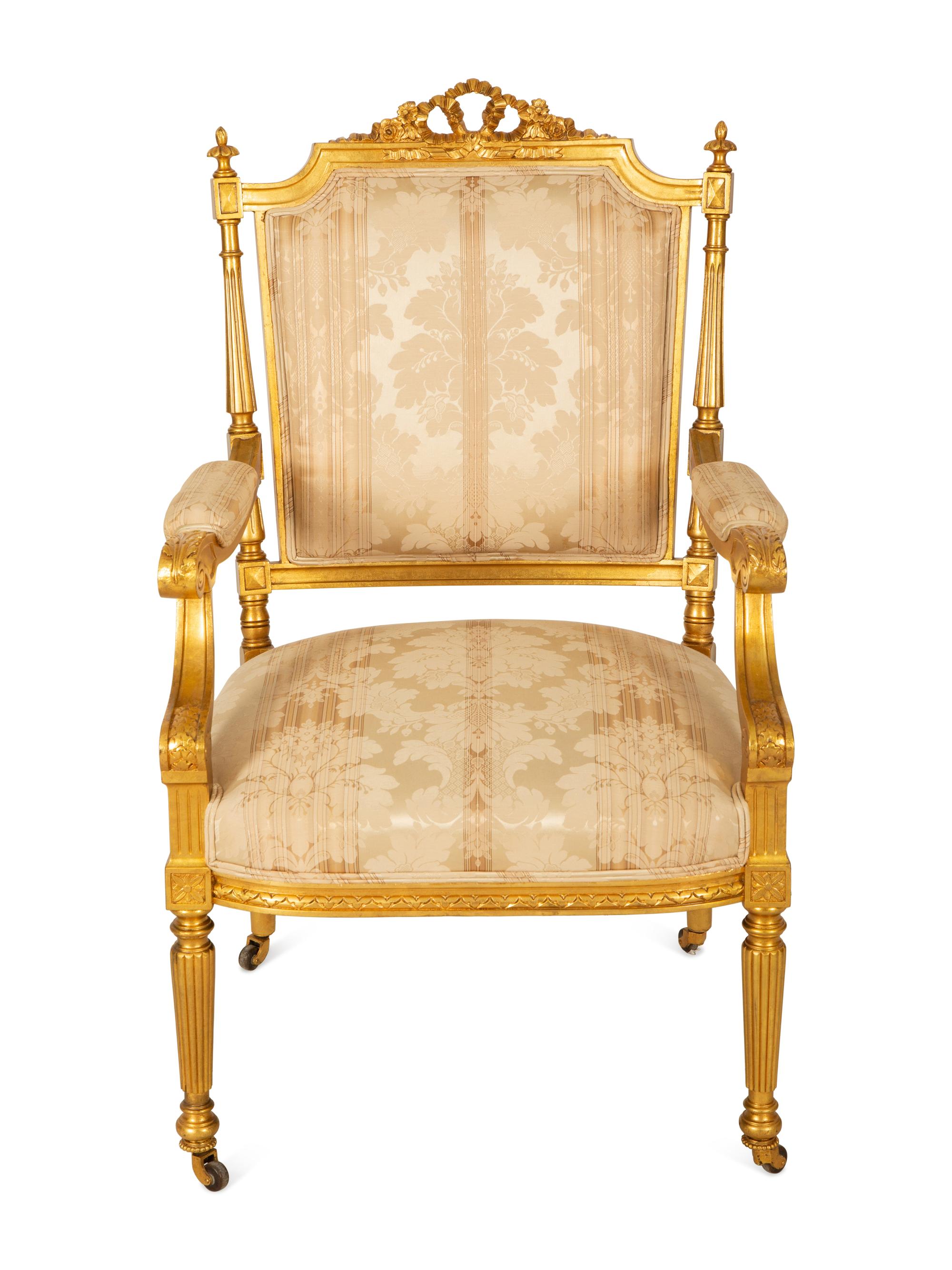 A Louis XVI Style Giltwood Armchair