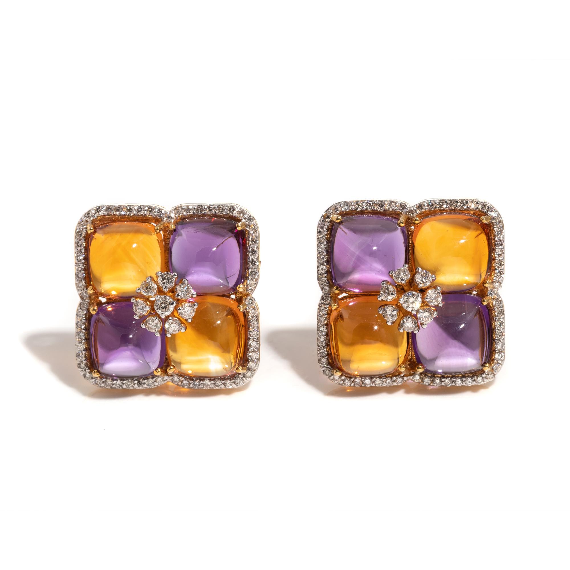 AMETHYST, CITRINE AND DIAMOND EARCLIPS