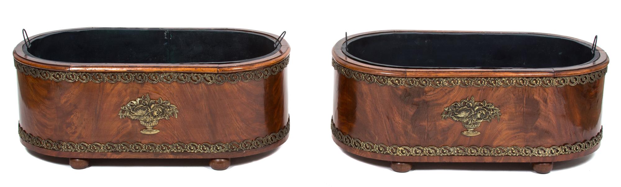 A Pair of French Empire Style Gilt Metal Mounted Mahogany Jardinieres Height 13 3/4 x width 35 1/2 x depth 19 1/2 inches. — 19TH CENTURY