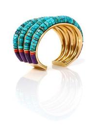 A Gold, Turquoise, Coral, Sugilite Bracelet