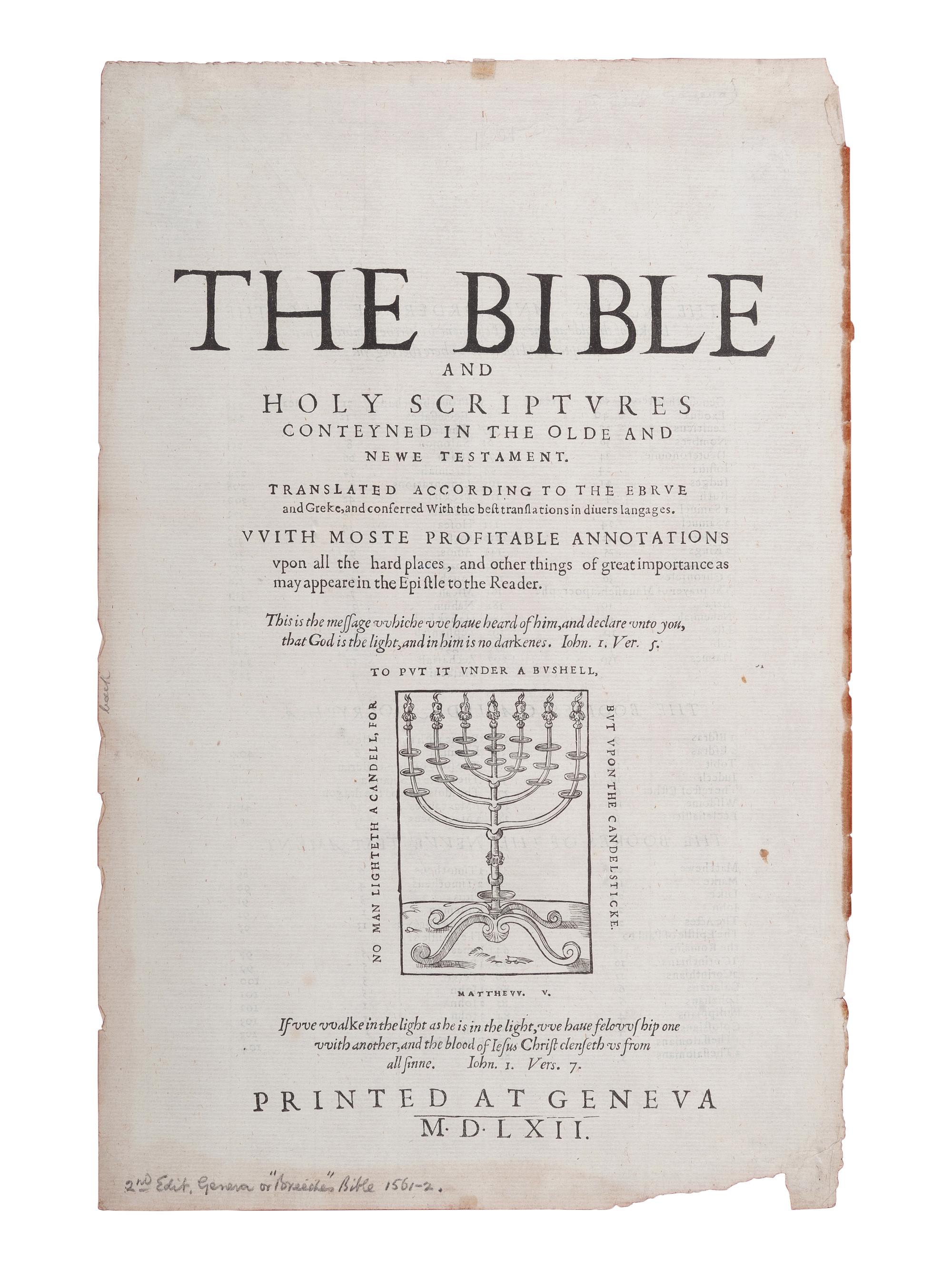 [BIBLE LEAVES - ENGLISH - 16TH AND 17TH CENTURIES]. A group of 8 Bible leaves in English, comprising: