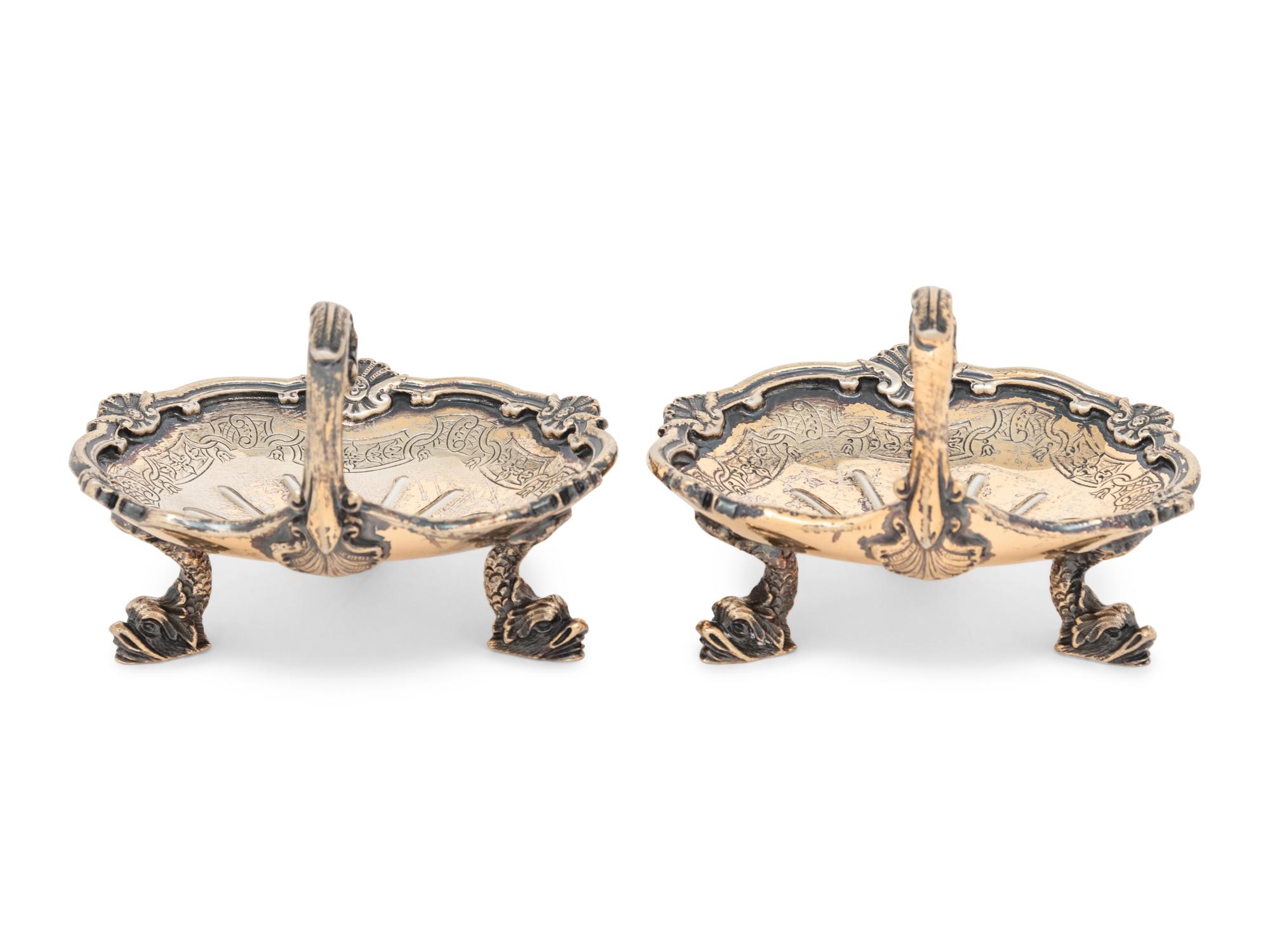 A Pair of English Silver-Gilt Shell-Form Master Salts