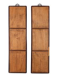 A Pair of Chinese Famille Rose Porcelain Inset Hardwood Wall Panels