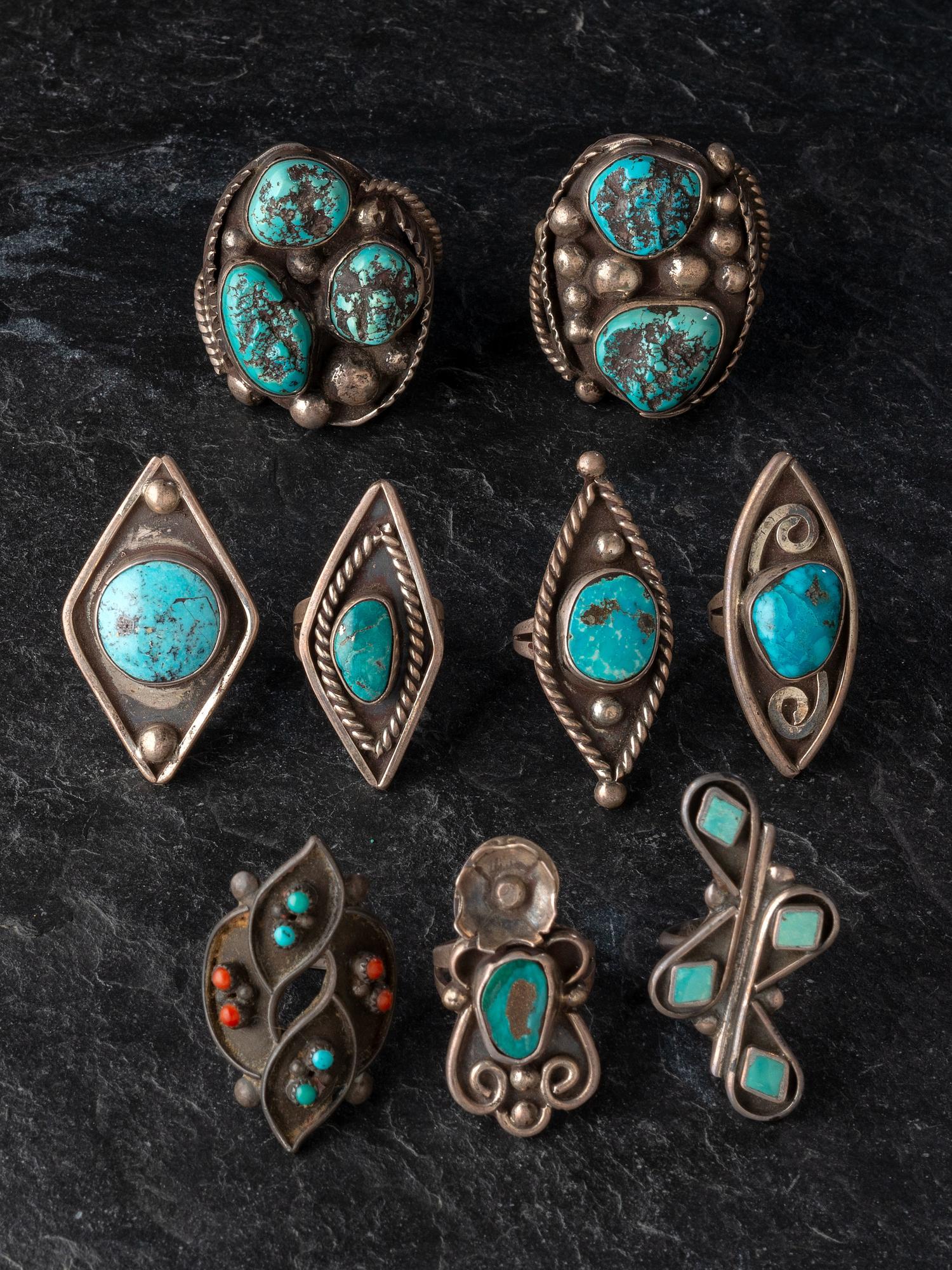 Assorted Navajo Silver and Turquoise Rings