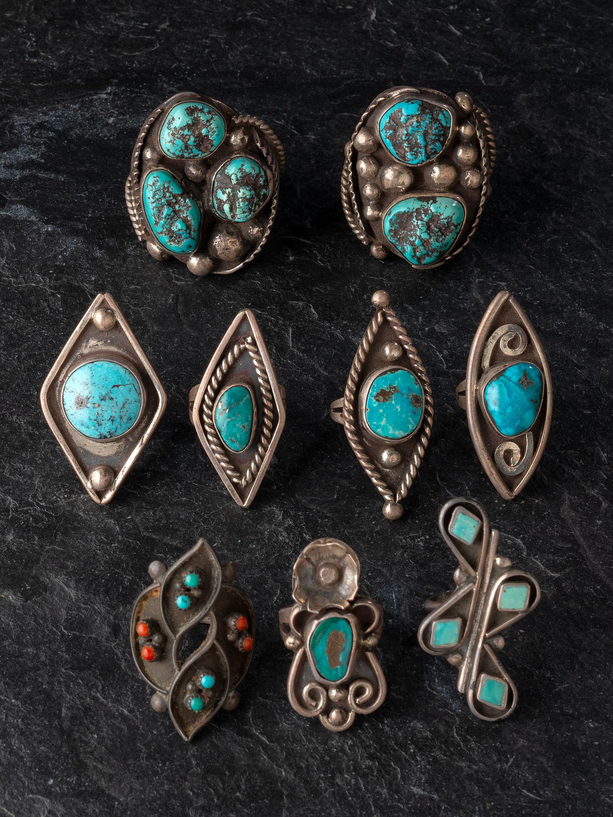Assorted Navajo Silver and Turquoise Rings
