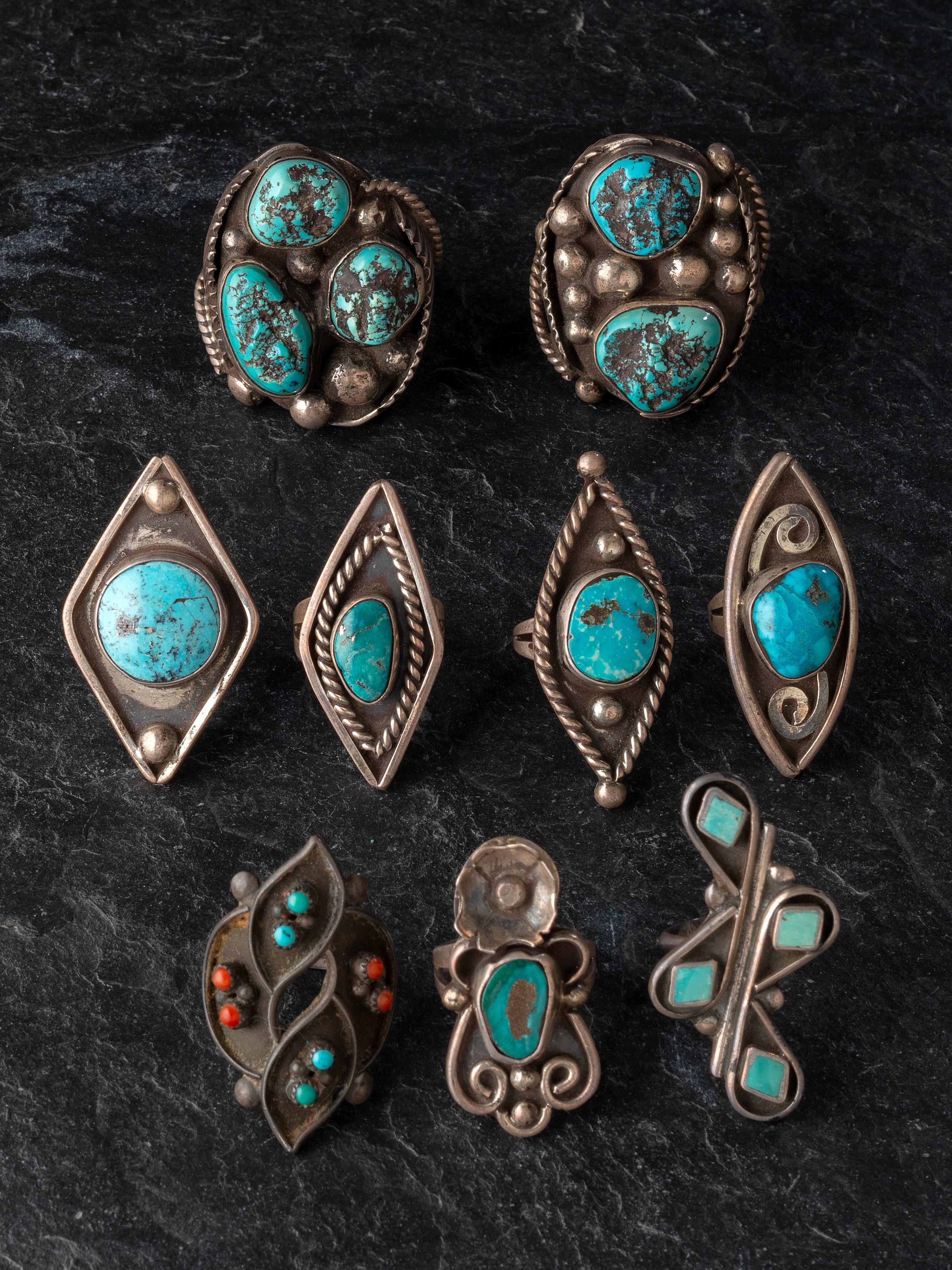 Assorted Navajo Silver and Turquoise Rings