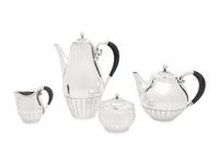 A Johan Rohde for Georg Jensen Cosmos Silver Four-Piece Tea Service