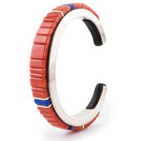 Silver, Coral, Lapis, and Ironwood Cuff Bracelet, with Gold Accents