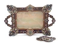 A French Gilt Bronze, Onyx and Champlevé Enamel Card Tray