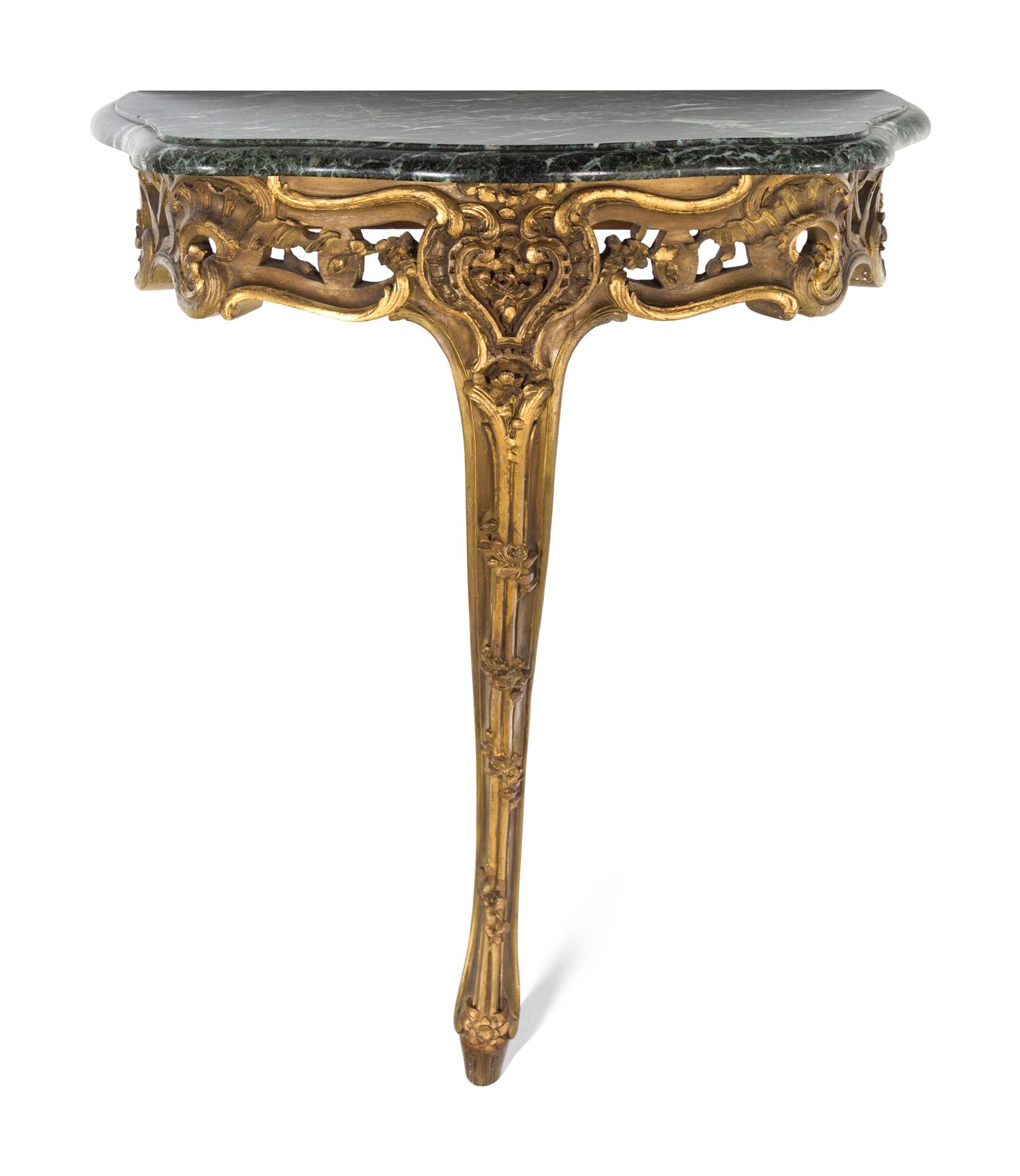 A Rococo Style Giltwood Marble-Top Console Table