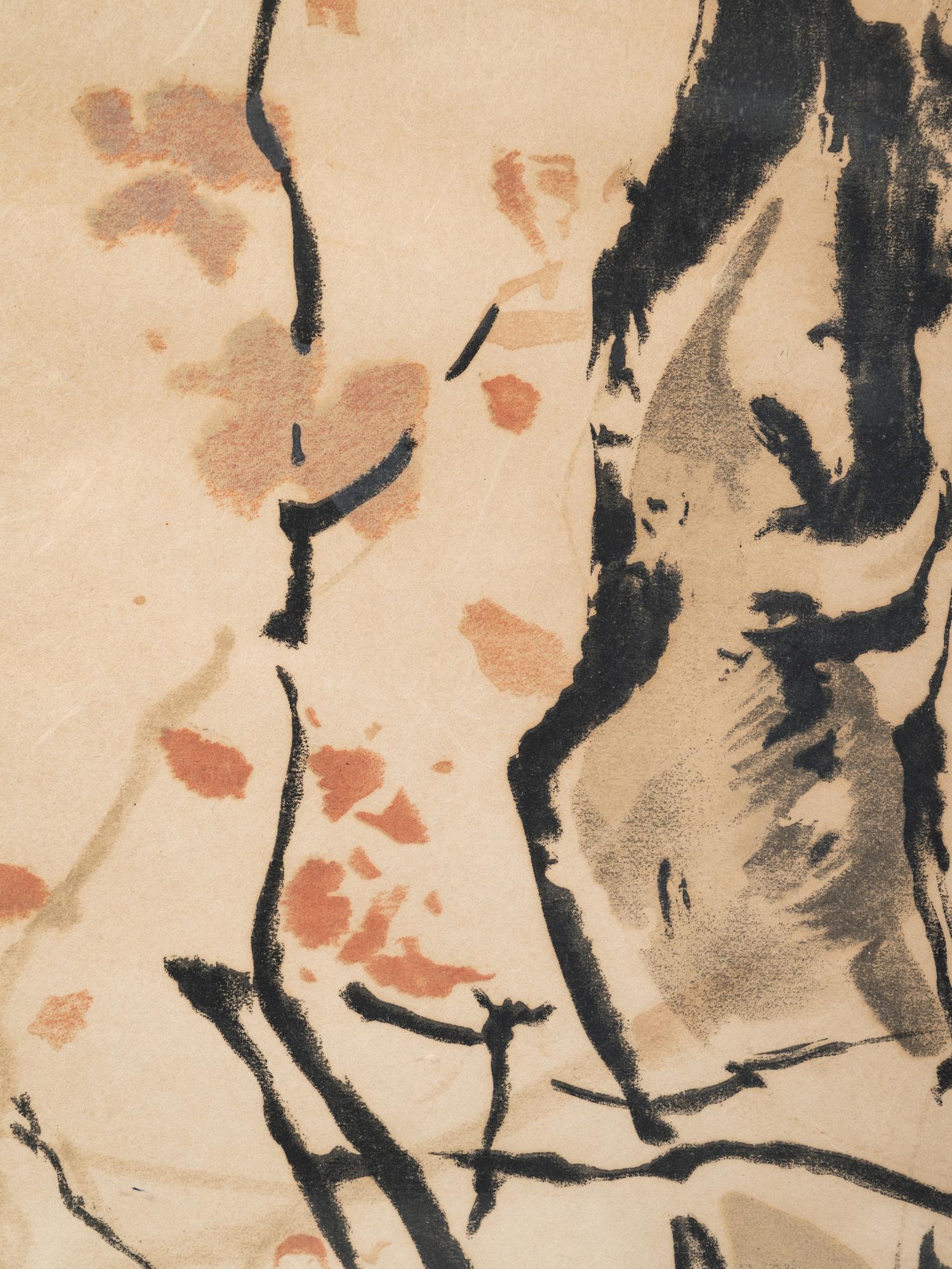 Two Chinese Ink and Color Paintings on Paper and One Print