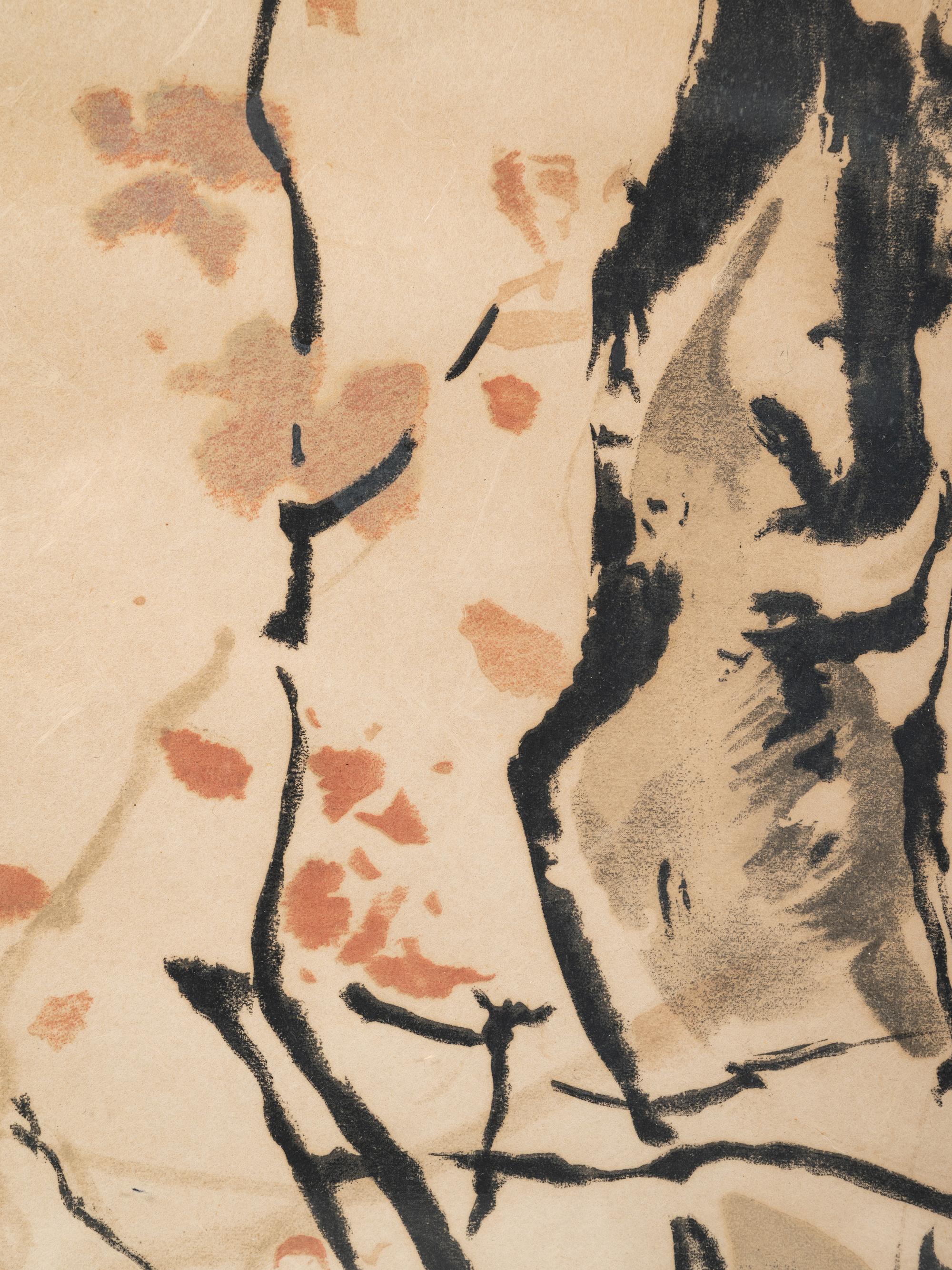 Two Chinese Ink and Color Paintings on Paper and One Print