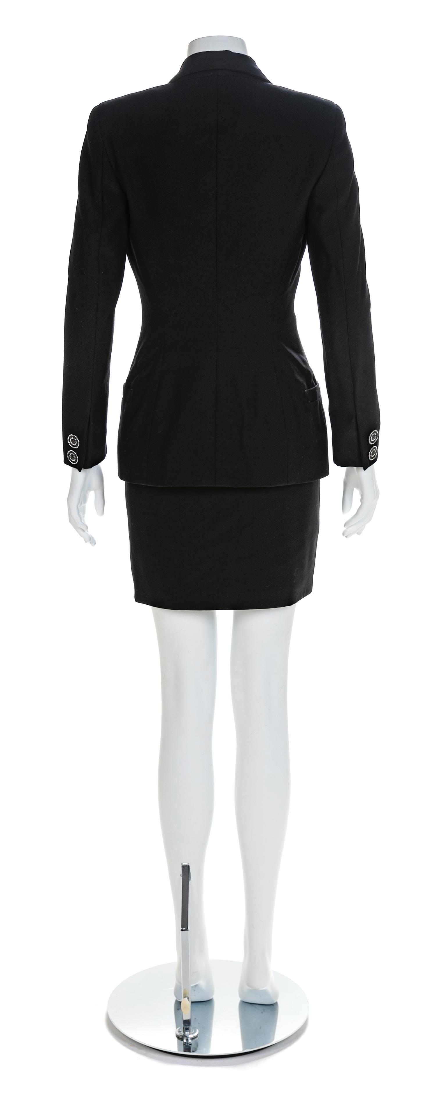 Atelier Versace Black Skirt Suit with Silvertone Buttons, 1990s No size label